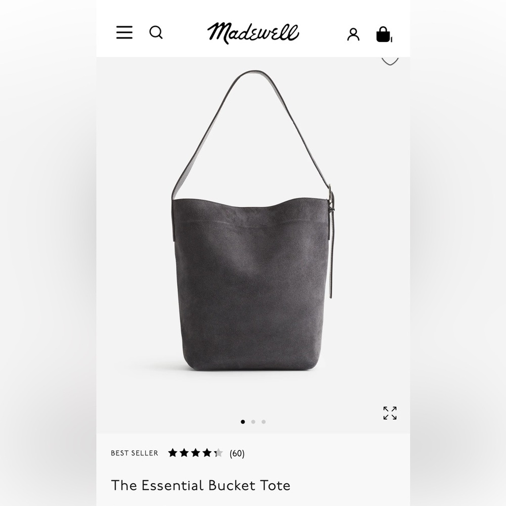 NWT Madewell Essential Bucket Tote in charcoal suede